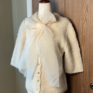Philosophy Cream Cardigan with Elegant Sheer Bow